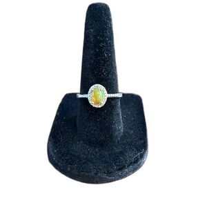 Sterling Silver Ethiopian Opal Halo Ring Sz 7 925 Oval CZ Accent Gift Gorgeous